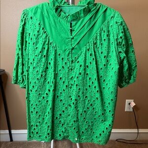 Source Unknown Vibrant Green Eyelet Blouse